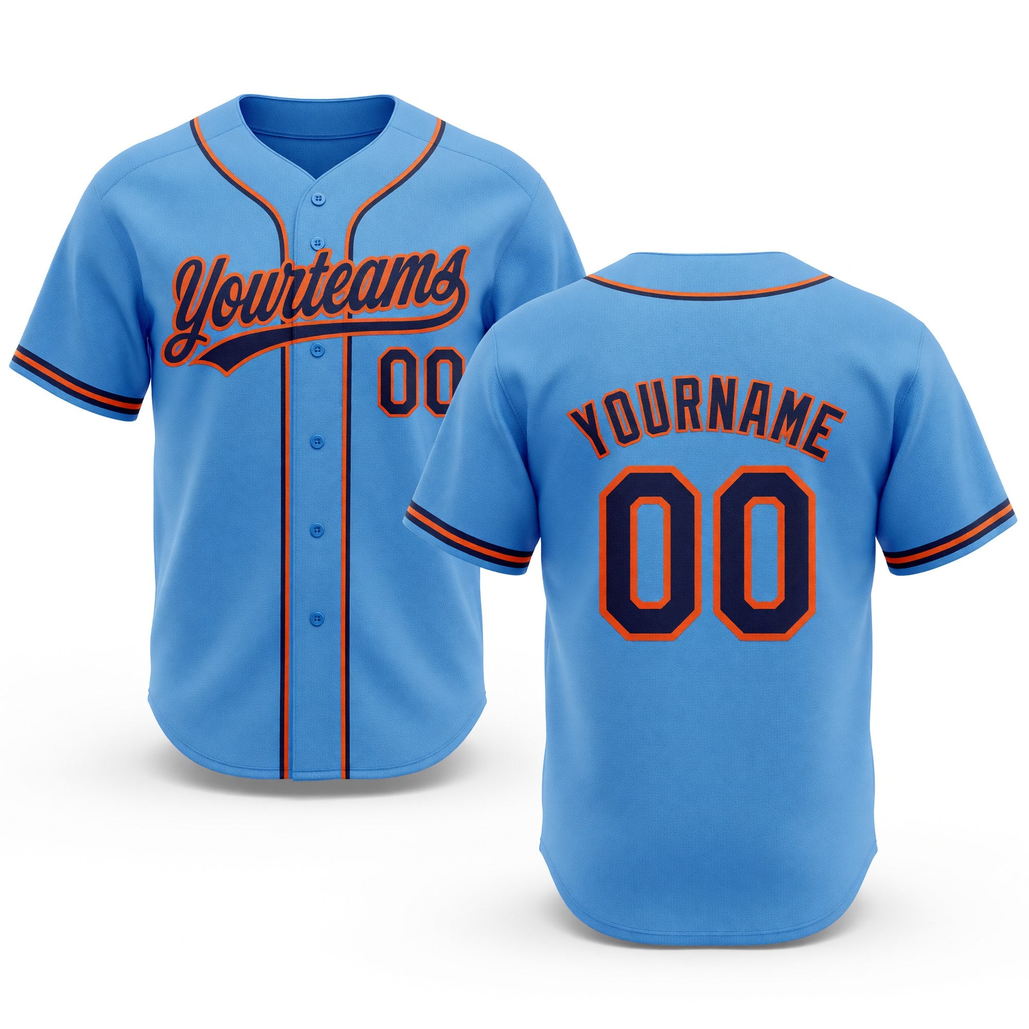 Custom Stitched Powder Blue Navy-Orange Baseball Pullover Sweatshirt Hoodie