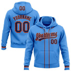 Custom Stitched Powder Blue Navy-Orange Baseball Pullover Sweatshirt Hoodie photo 1