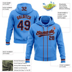 Custom Stitched Powder Blue Navy-Orange Baseball Pullover Sweatshirt Hoodie photo 2