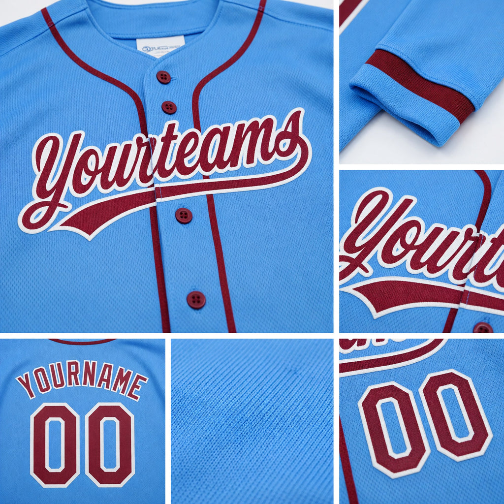 Custom Stitched Powder Blue Crimson-White Baseball Pullover Sweatshirt Hoodie detail