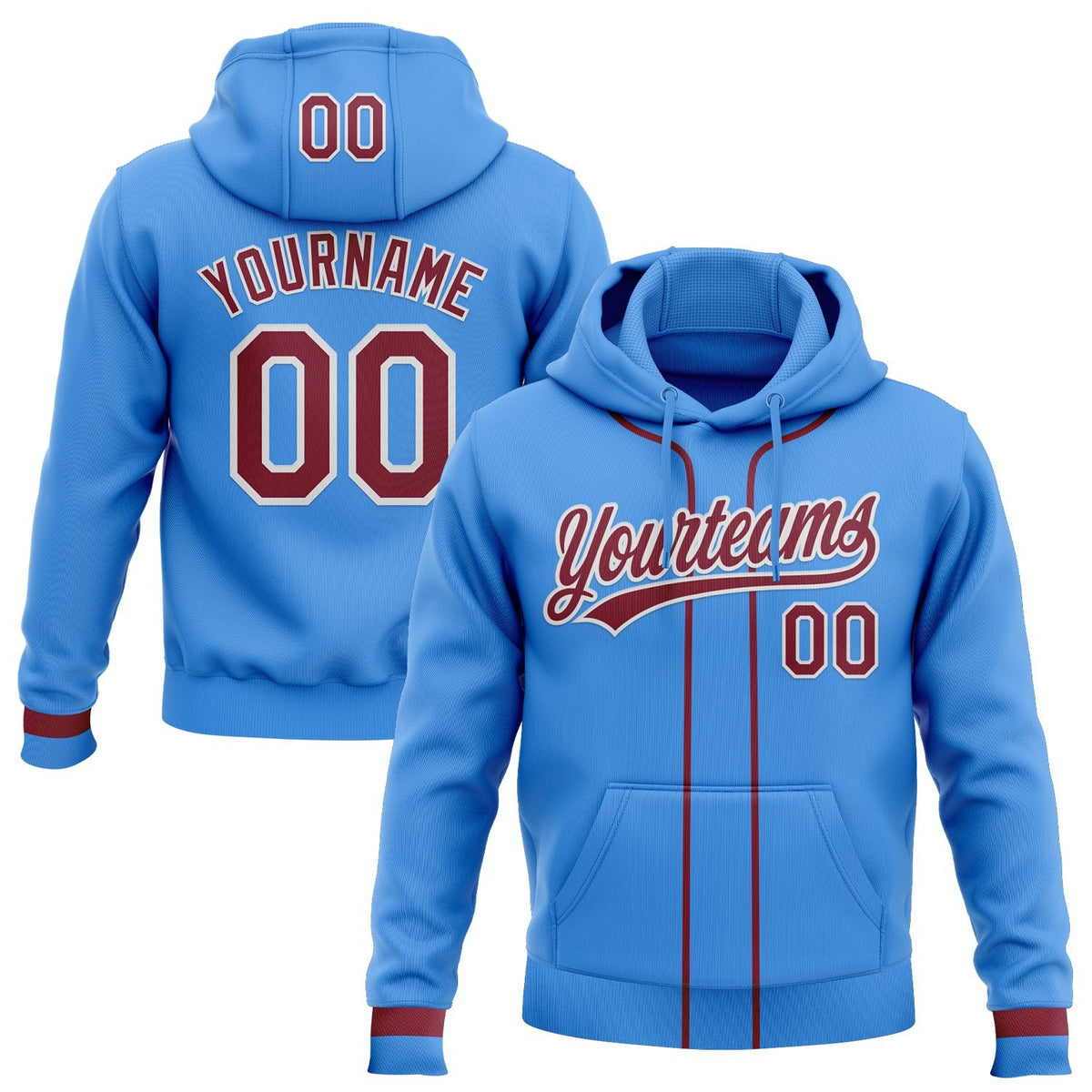 Custom Stitched Powder Blue Crimson-White Baseball Pullover Sweatshirt Hoodie photo 1
