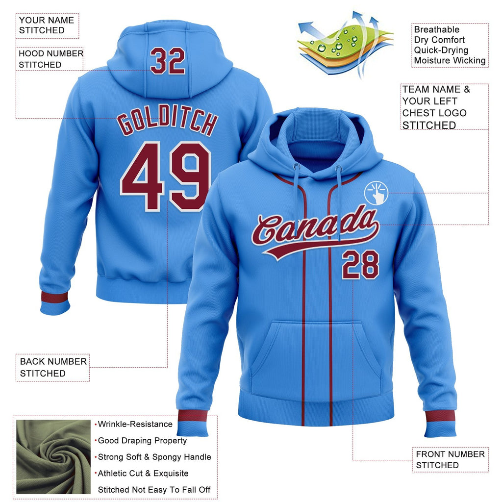 Custom Stitched Powder Blue Crimson-White Baseball Pullover Sweatshirt Hoodie photo 2