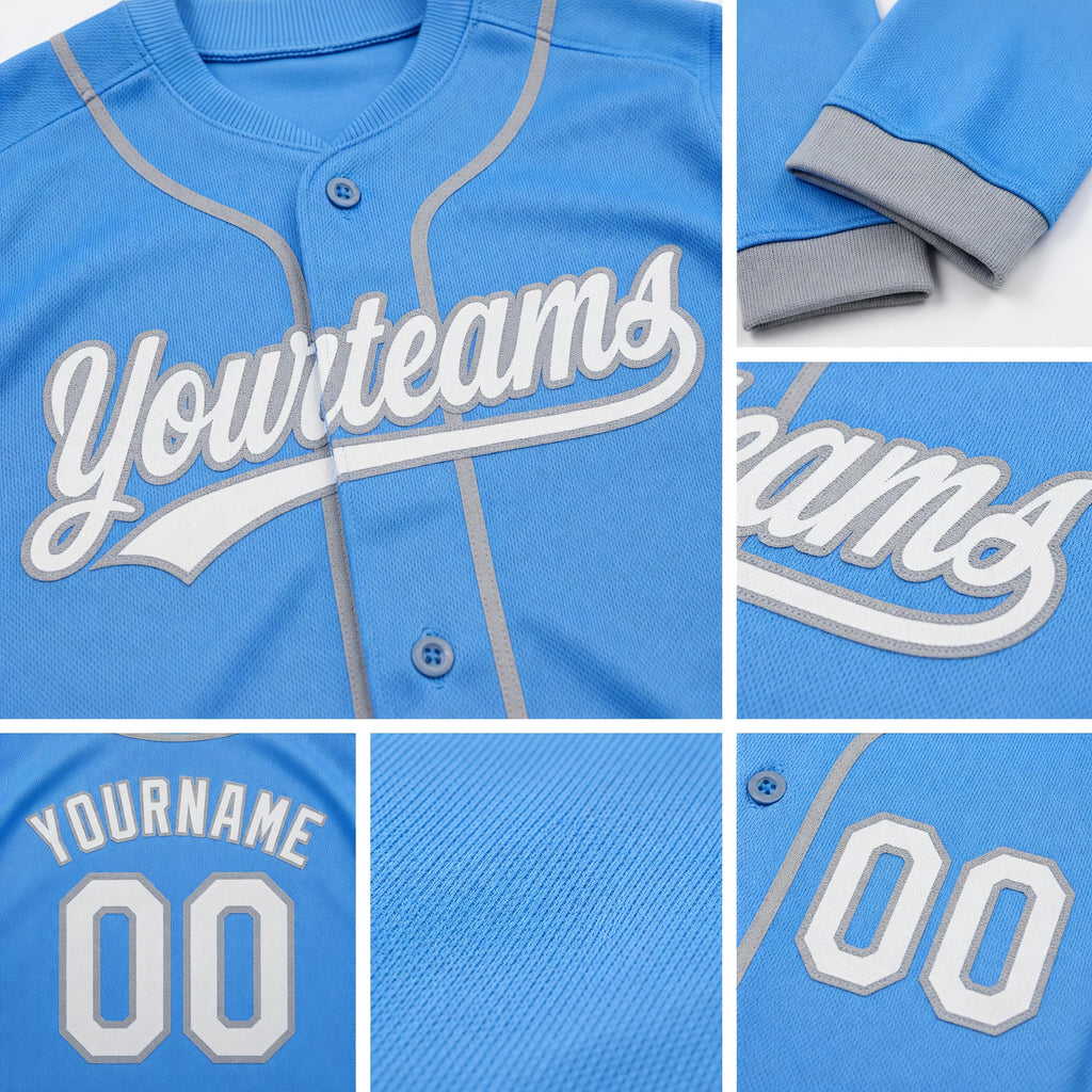 Custom Stitched Powder Blue White-Gray Baseball Pullover Sweatshirt Hoodie detail