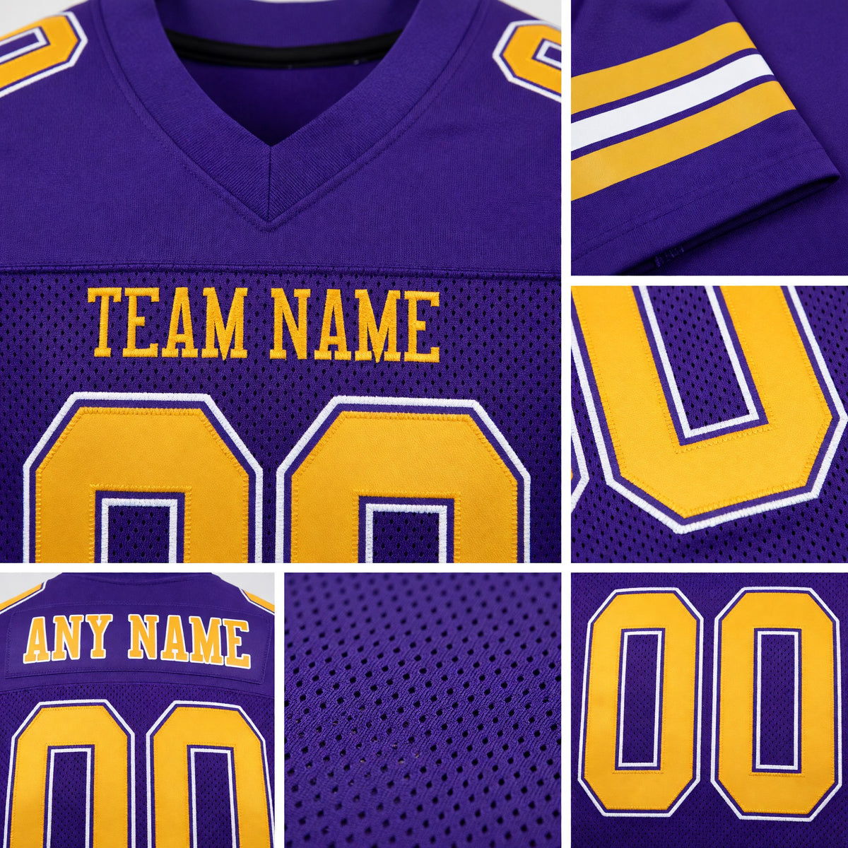 Custom Purple Gold-White Mesh Authentic Football Jersey detail