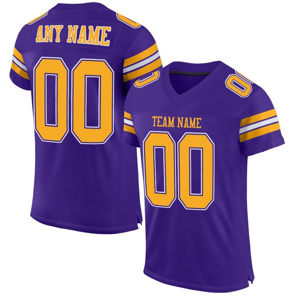 Custom Purple Gold-White Mesh Authentic Football Jersey photo 1