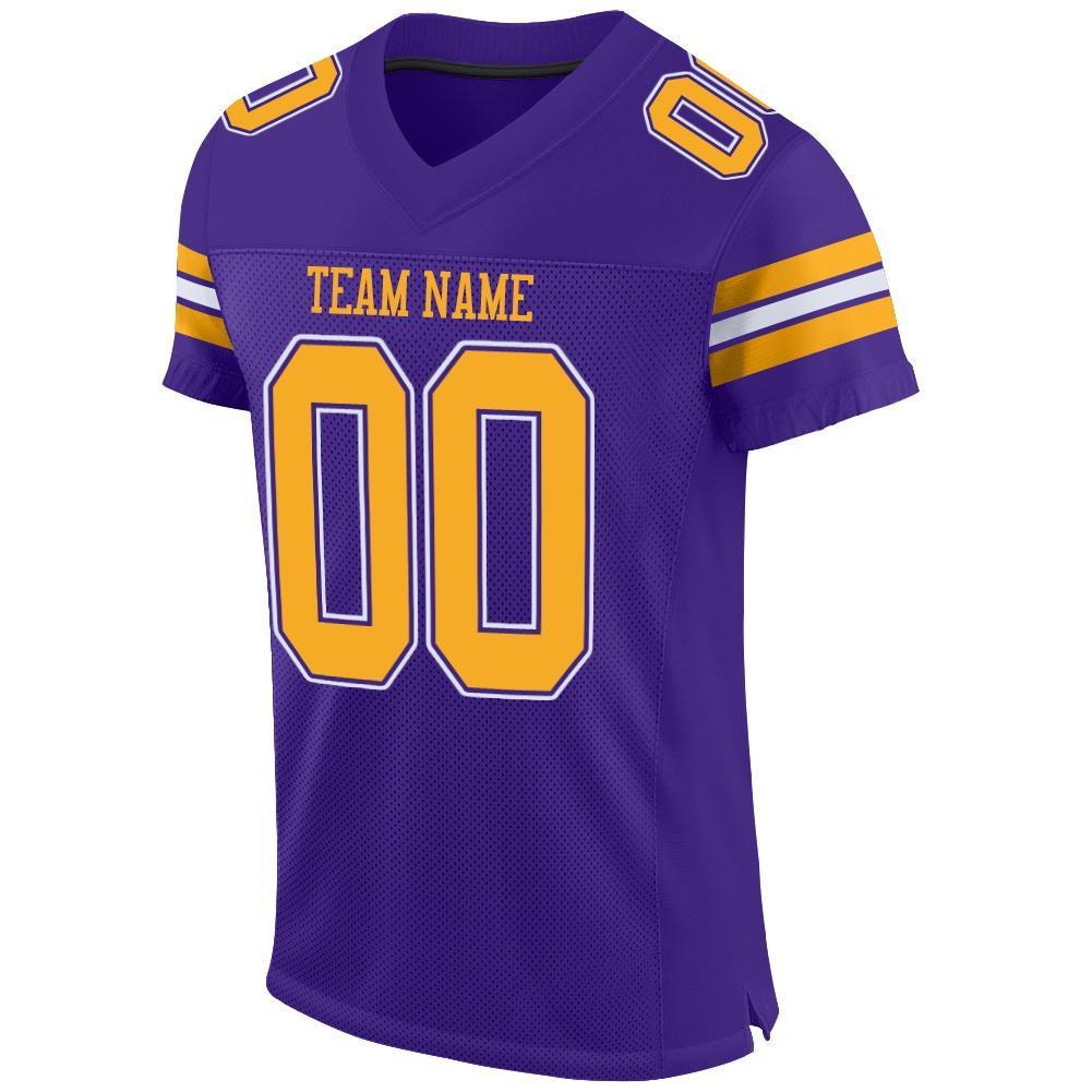 Custom Purple Gold-White Mesh Authentic Football Jersey photo 2