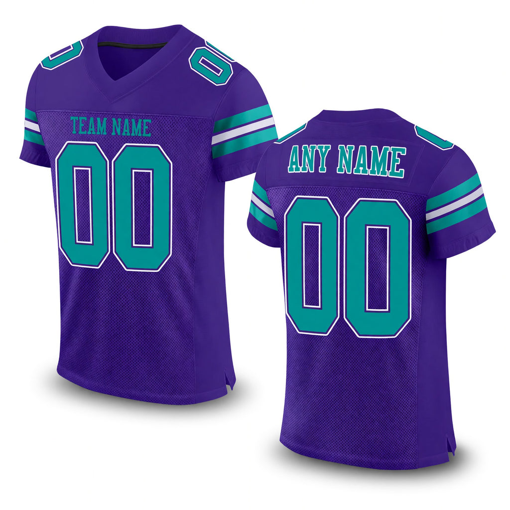 Custom Purple Aqua-White Mesh Authentic Football Jersey