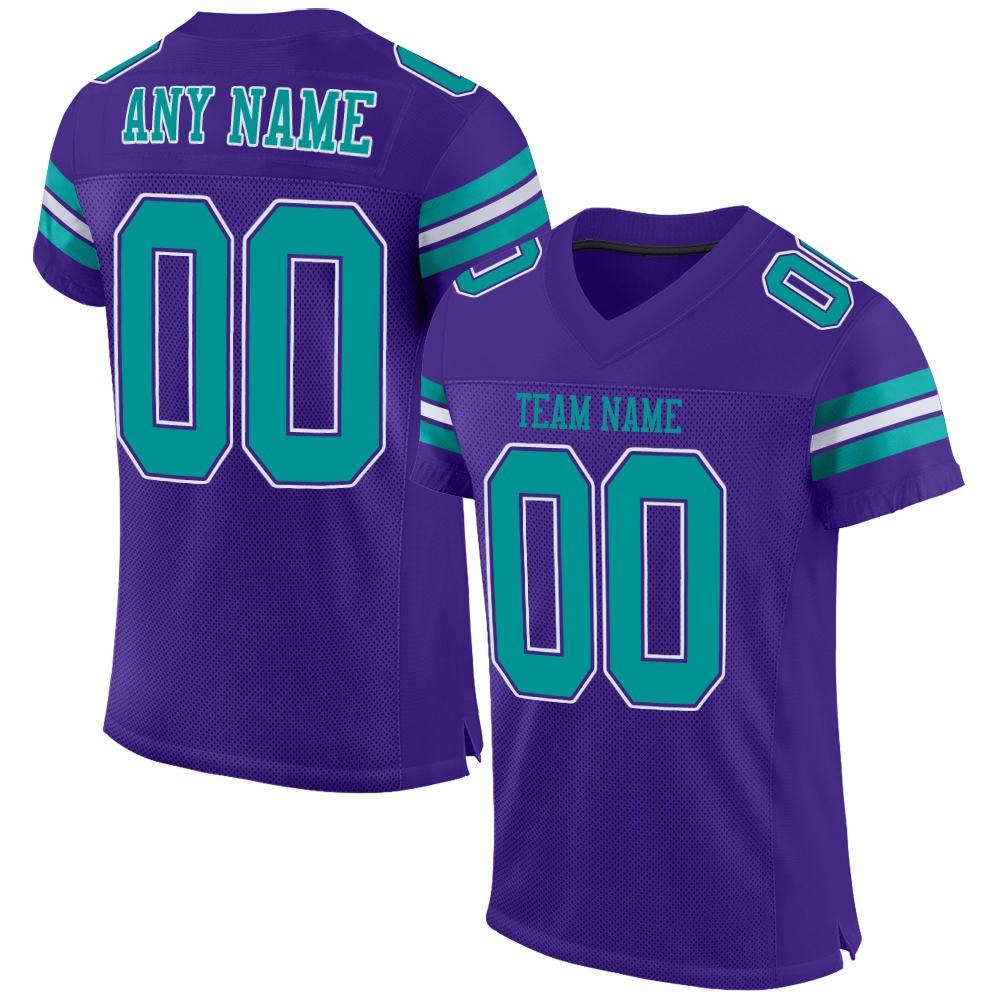 Custom Purple Aqua-White Mesh Authentic Football Jersey photo 1