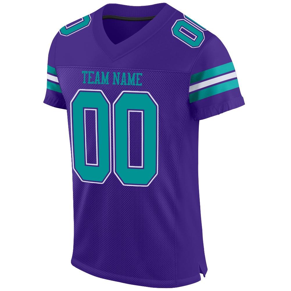 Custom Purple Aqua-White Mesh Authentic Football Jersey photo 2