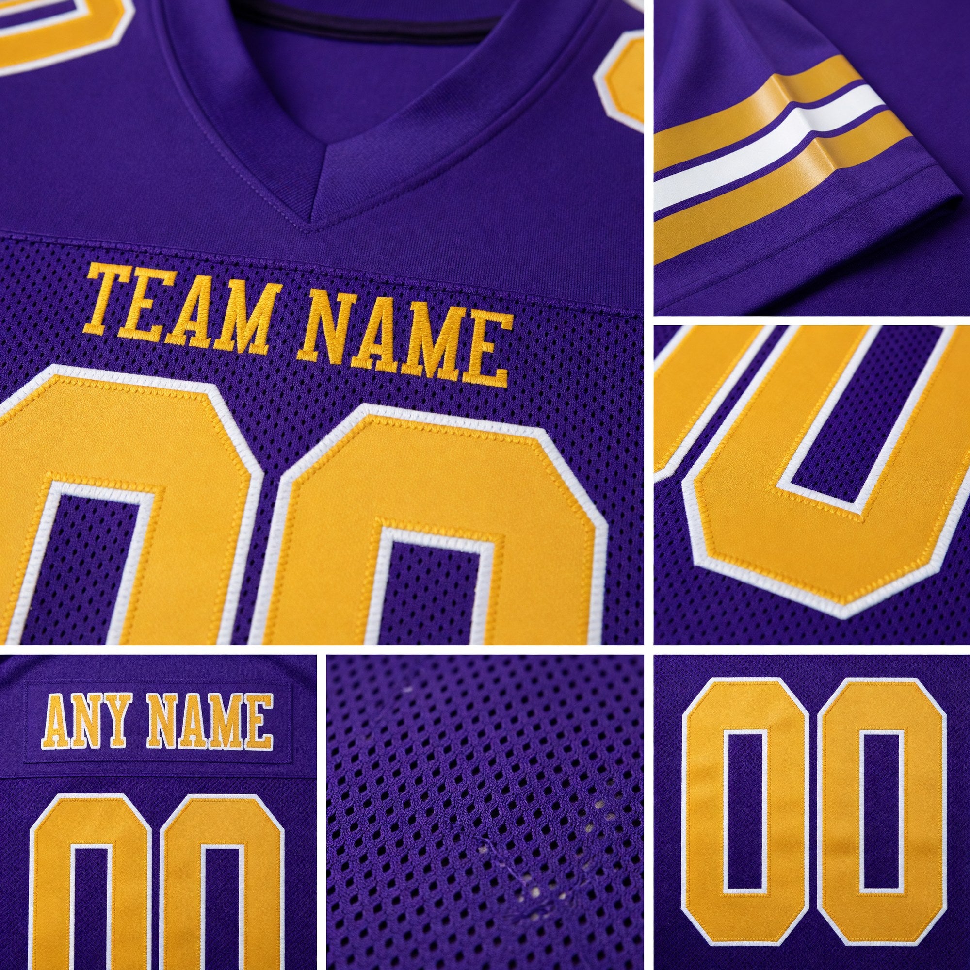 Custom Purple Old Gold-White Mesh Authentic Football Jersey detail