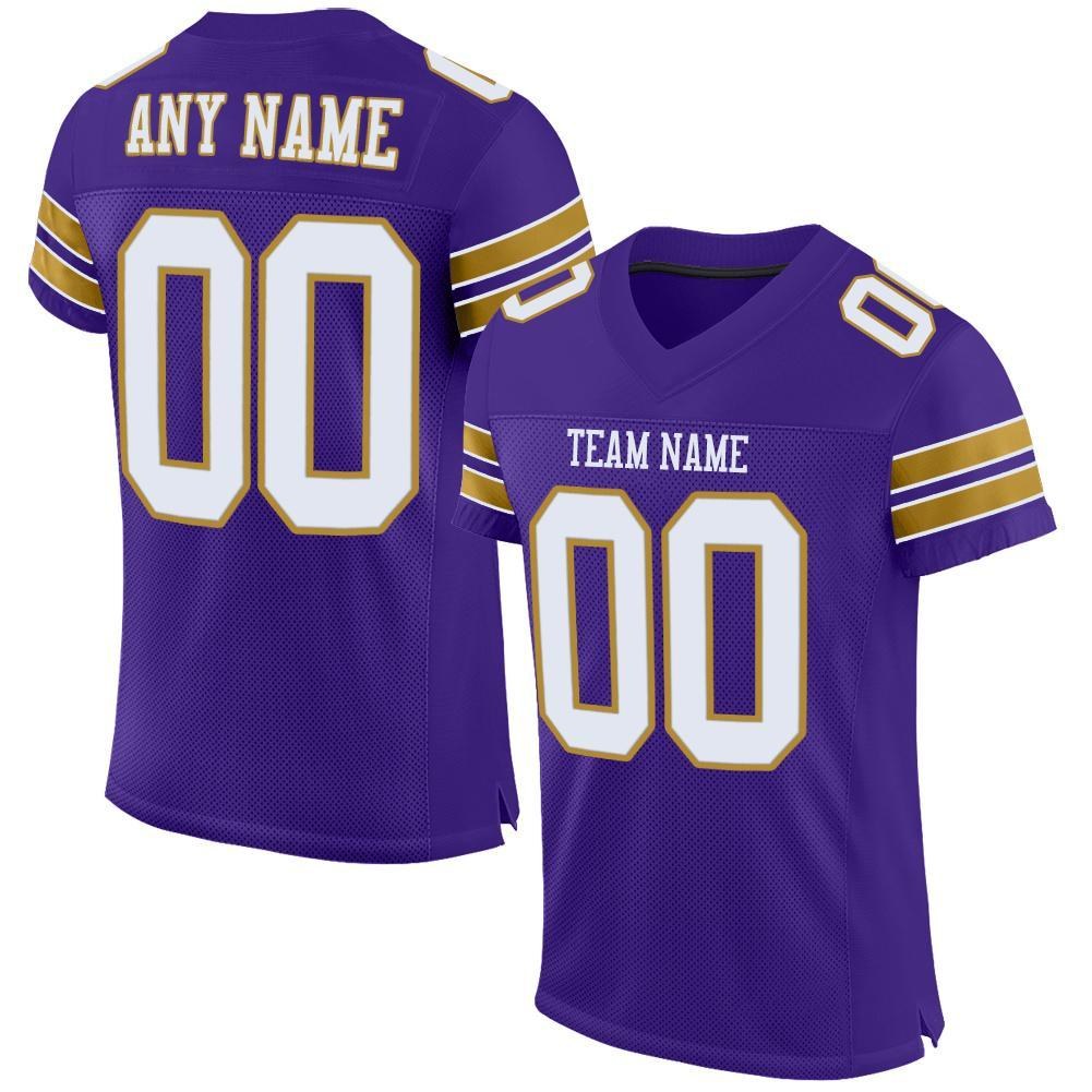Custom Purple White-Old Gold Mesh Authentic Football Jersey photo 1