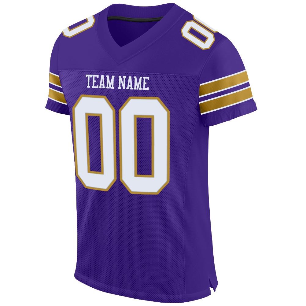 Custom Purple White-Old Gold Mesh Authentic Football Jersey photo 2