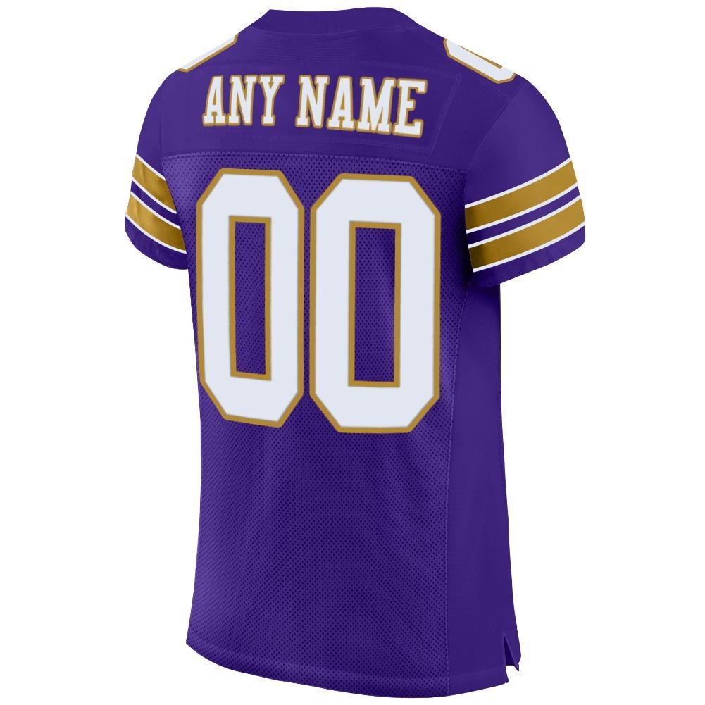 Custom Purple White-Old Gold Mesh Authentic Football Jersey photo 3