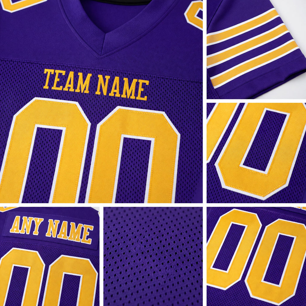 Custom Purple Old Gold-White Mesh Authentic Football Jersey detail