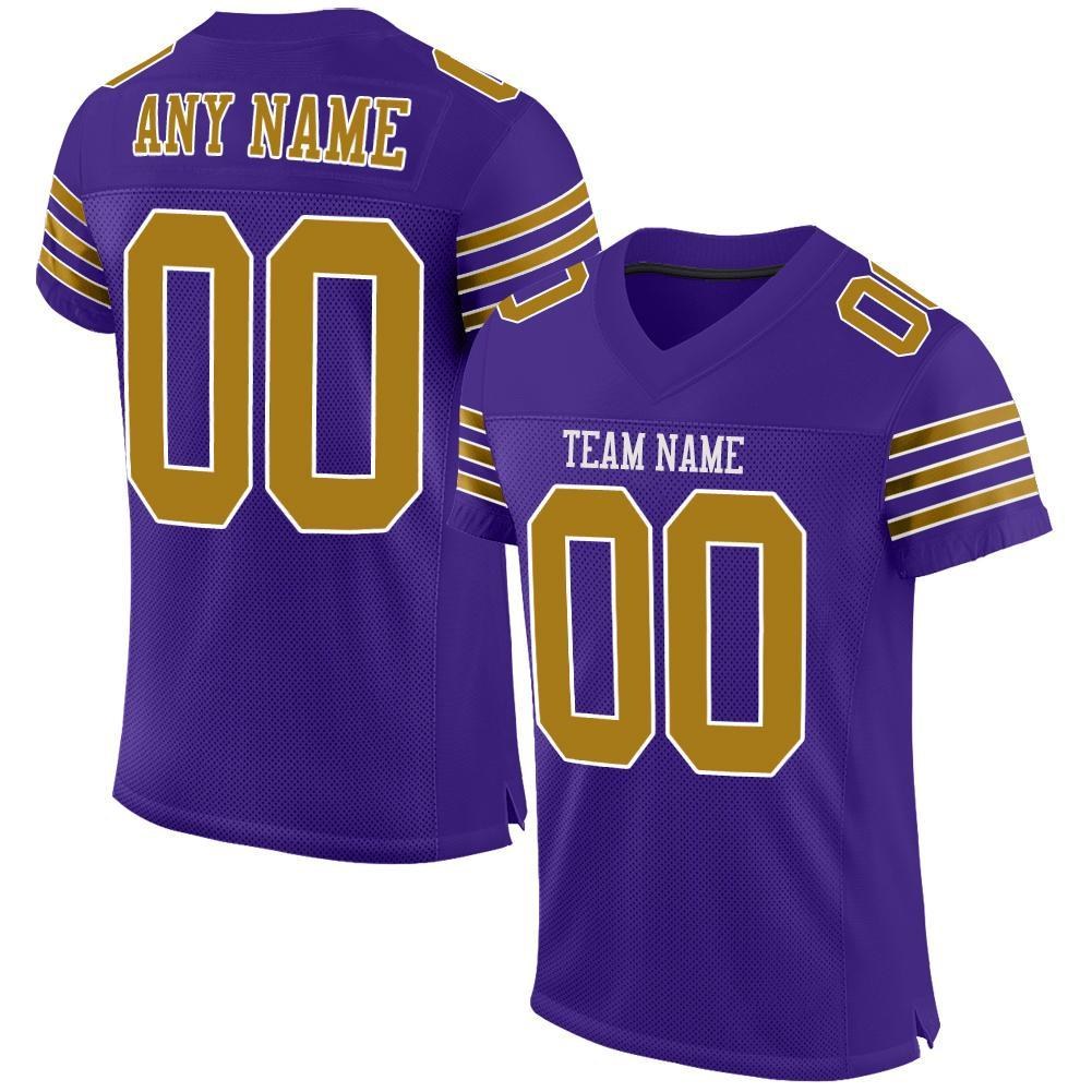 Custom Purple Old Gold-White Mesh Authentic Football Jersey photo 1
