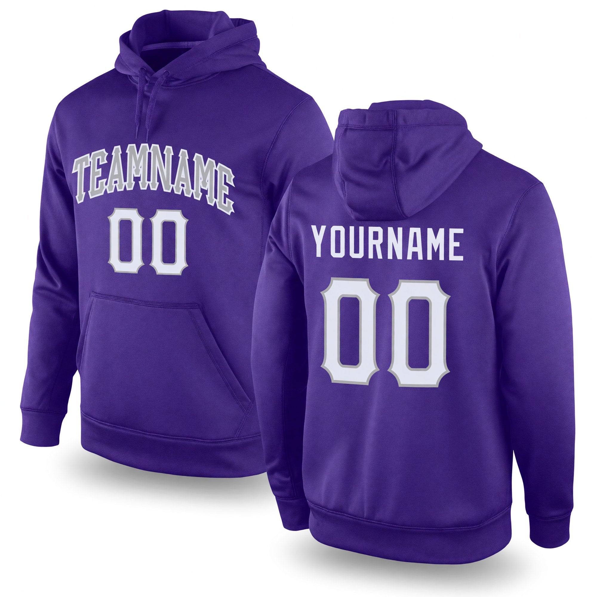 Custom Stitched Purple White-Gray Sports Pullover Sweatshirt Hoodie