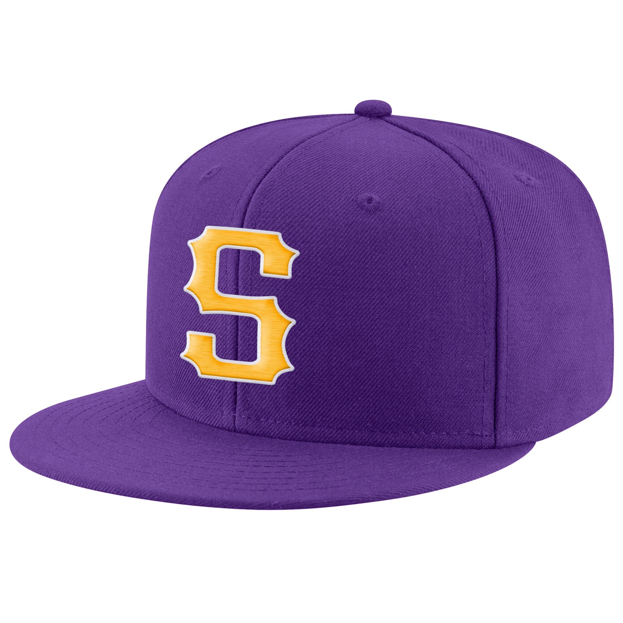 Custom Purple Gold-White Stitched Adjustable Snapback Hat photo 1
