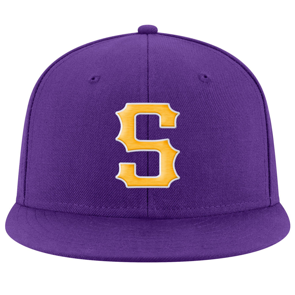 Custom Purple Gold-White Stitched Adjustable Snapback Hat photo 2