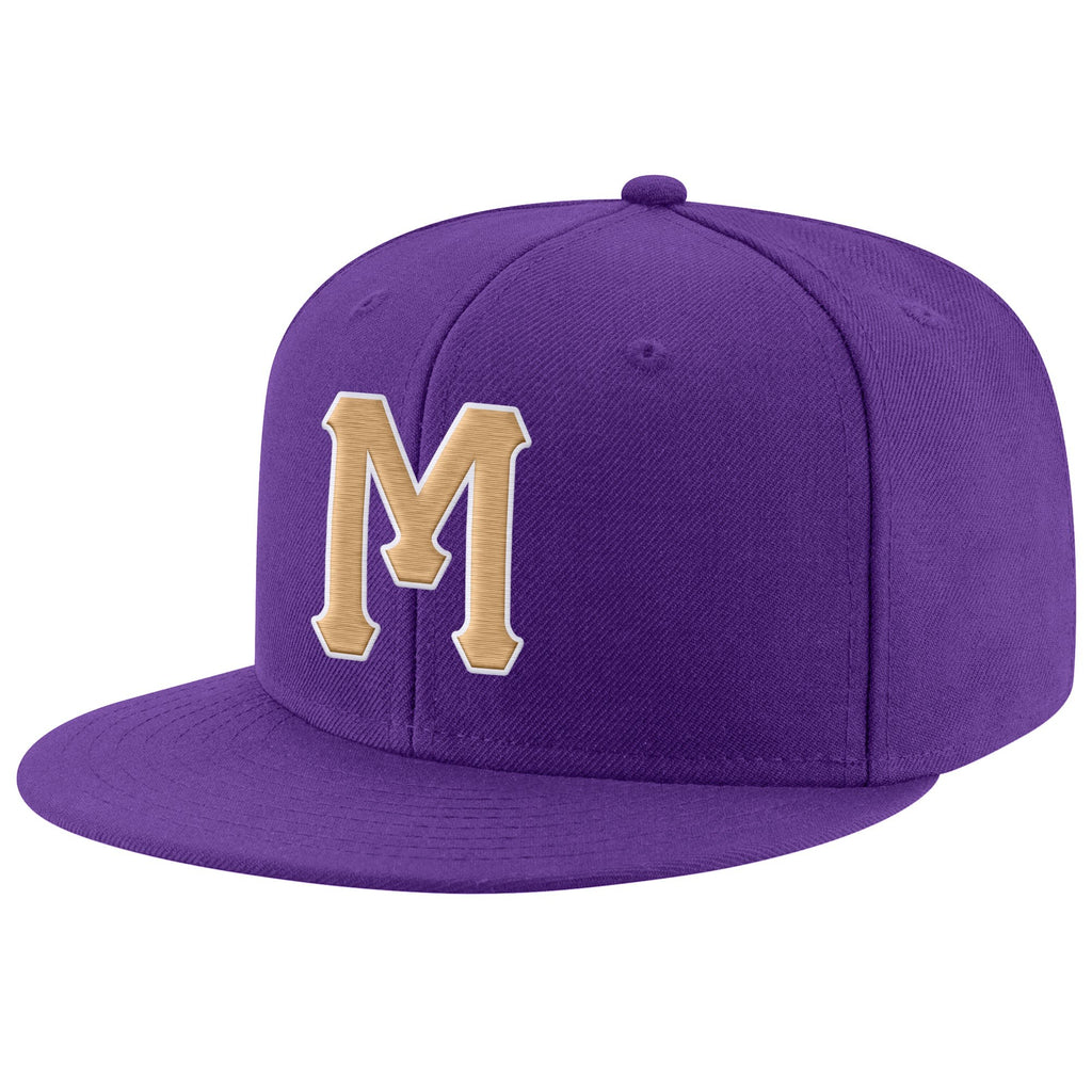 Custom Purple Old Gold-White Stitched Adjustable Snapback Hat photo 1