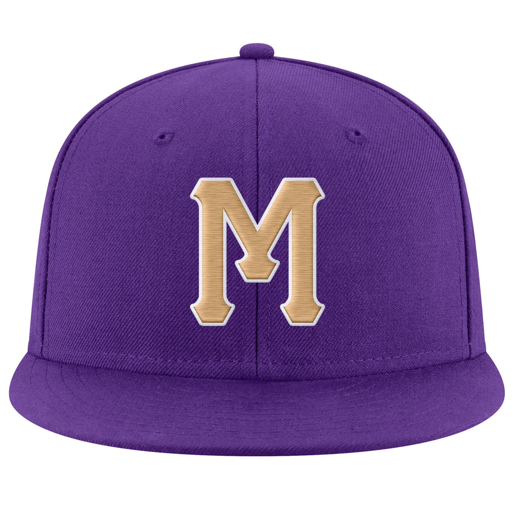 Custom Purple Old Gold-White Stitched Adjustable Snapback Hat photo 2