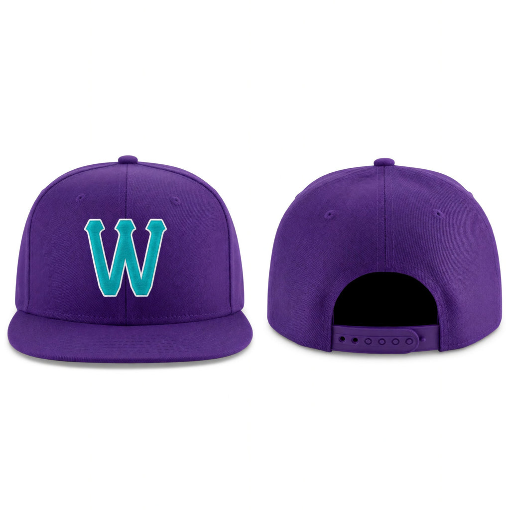 Custom Purple Aqua-White Stitched Adjustable Snapback Hat