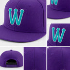 Custom Purple Aqua-White Stitched Adjustable Snapback Hat detail