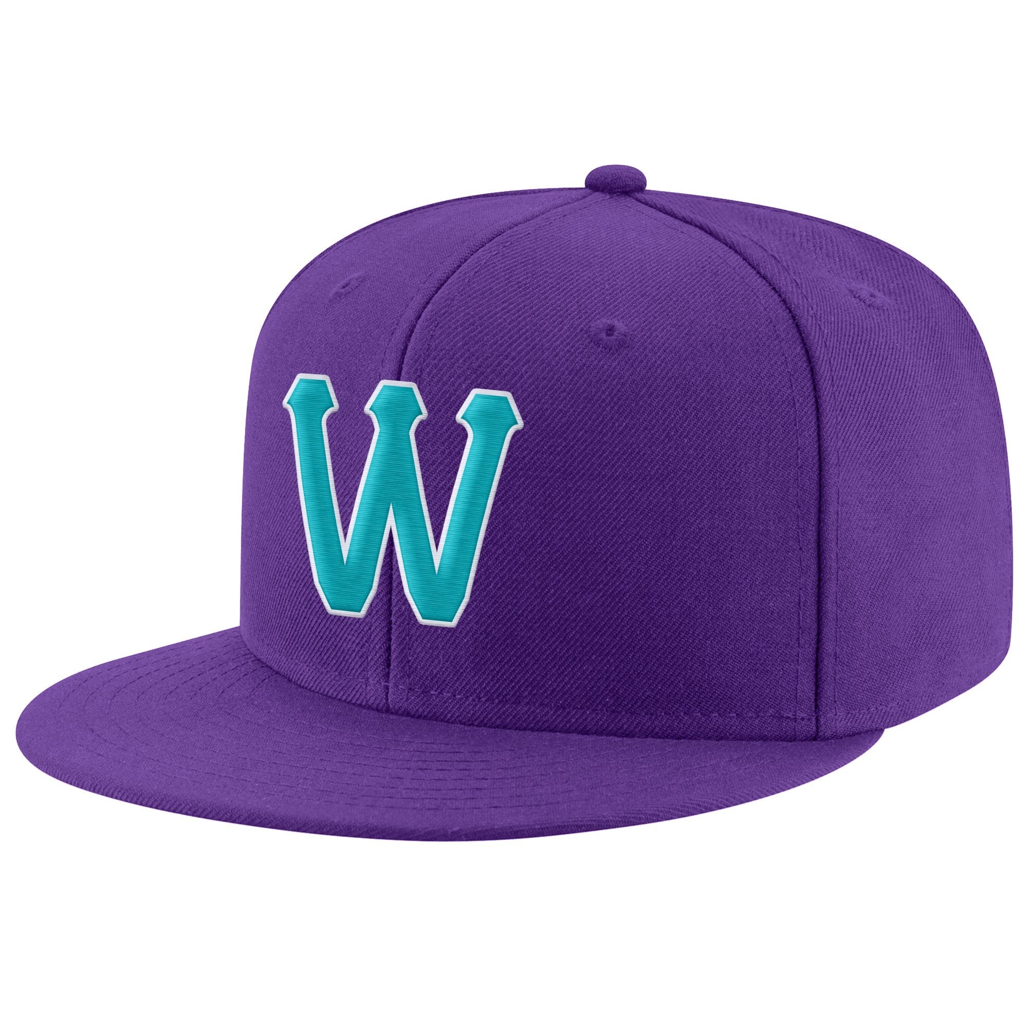 Custom Purple Aqua-White Stitched Adjustable Snapback Hat photo 1
