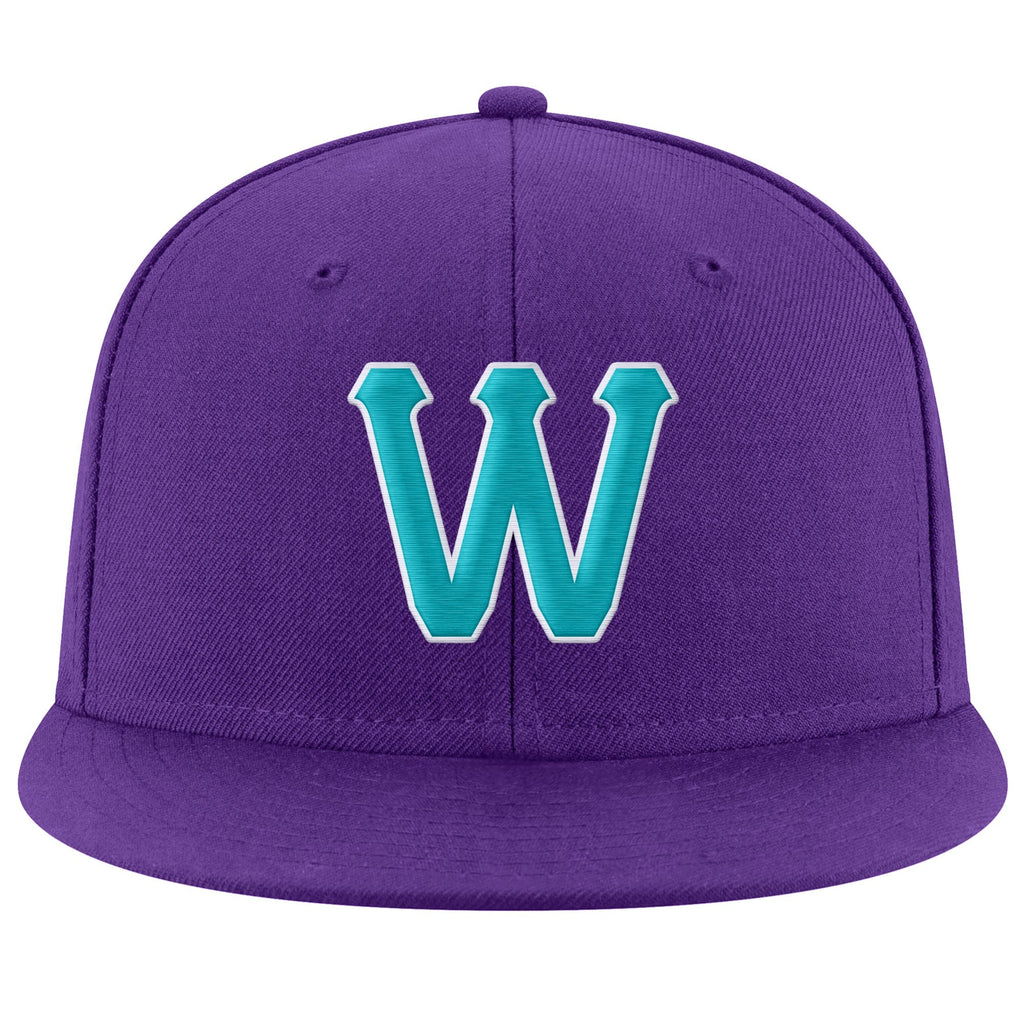 Custom Purple Aqua-White Stitched Adjustable Snapback Hat photo 2