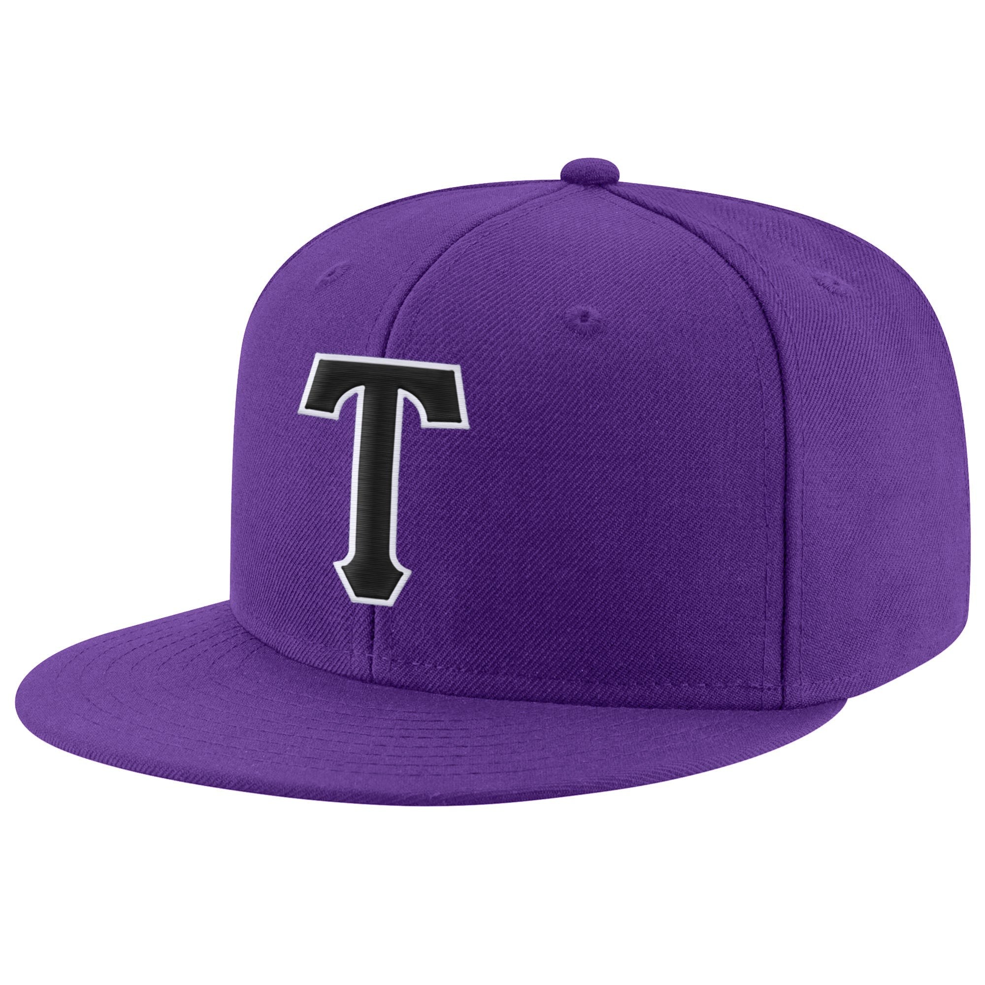 Custom Purple Black-White Stitched Adjustable Snapback Hat photo 1