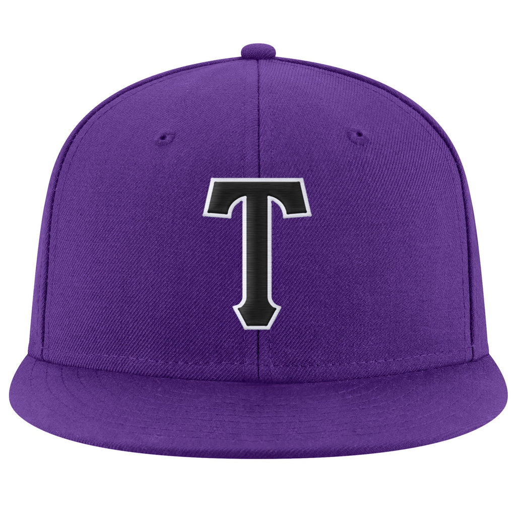 Custom Purple Black-White Stitched Adjustable Snapback Hat photo 2