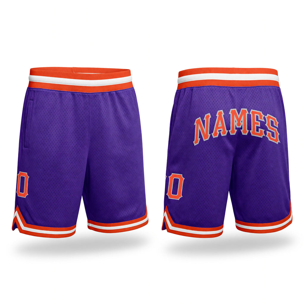Custom Purple Orange-Gray Authentic Throwback Basketball Shorts