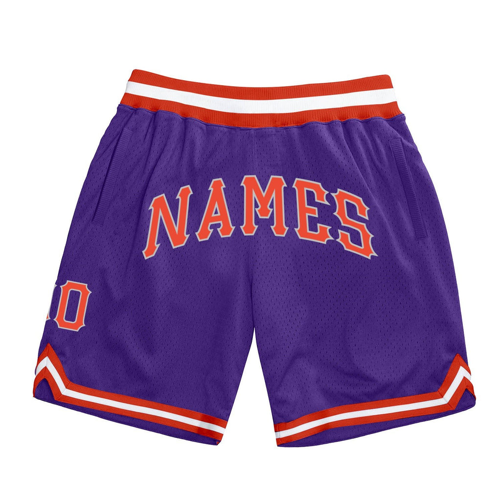 Custom Purple Orange-Gray Authentic Throwback Basketball Shorts photo 1