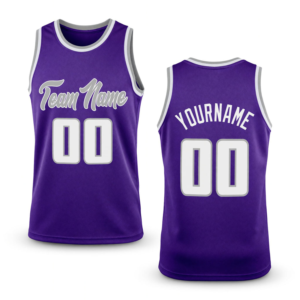 Custom Purple White-Gray Authentic Throwback Basketball Jersey