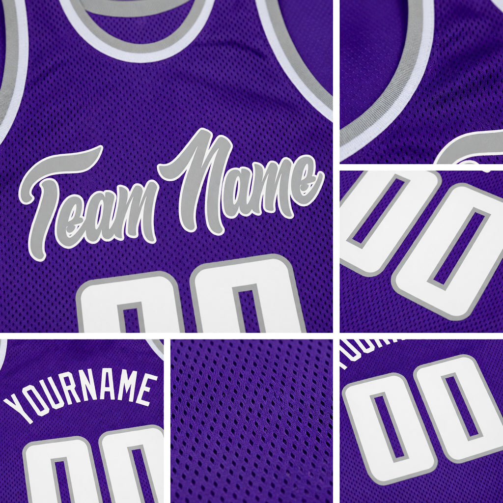 Custom Purple White-Gray Authentic Throwback Basketball Jersey detail
