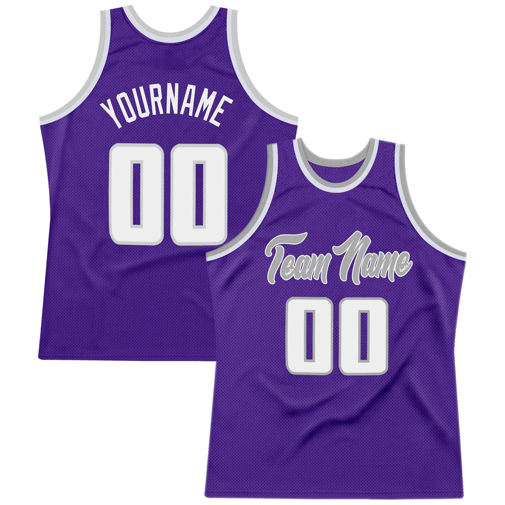 Custom Purple White-Gray Authentic Throwback Basketball Jersey photo 1