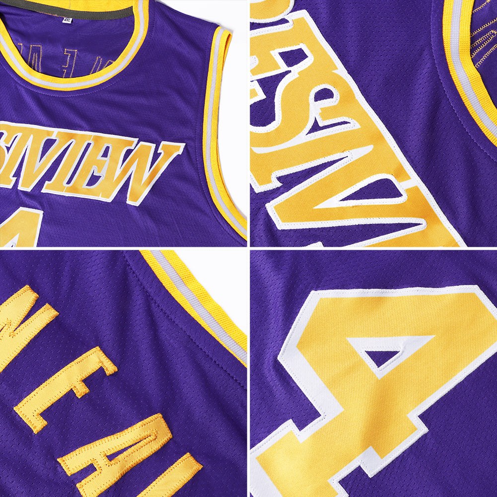 Custom Purple White-Gray Authentic Throwback Basketball Jersey photo 4