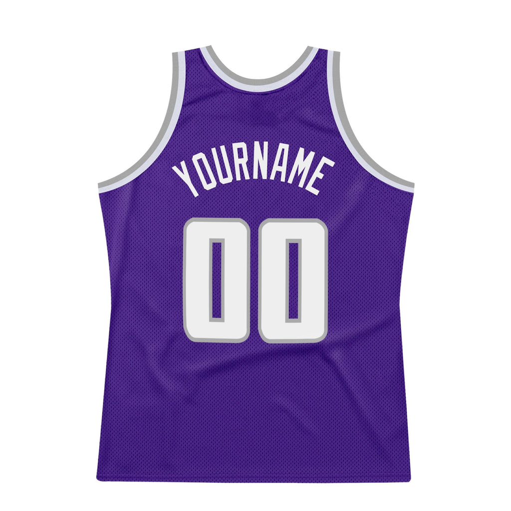 Custom Purple White-Gray Authentic Throwback Basketball Jersey photo 5