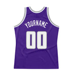 Custom Purple White-Gray Authentic Throwback Basketball Jersey photo 5