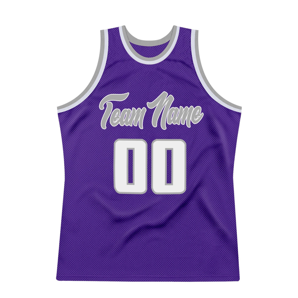Custom Purple White-Gray Authentic Throwback Basketball Jersey photo 6