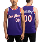 Custom Purple White-Red Authentic Throwback Basketball Jersey worn front and back