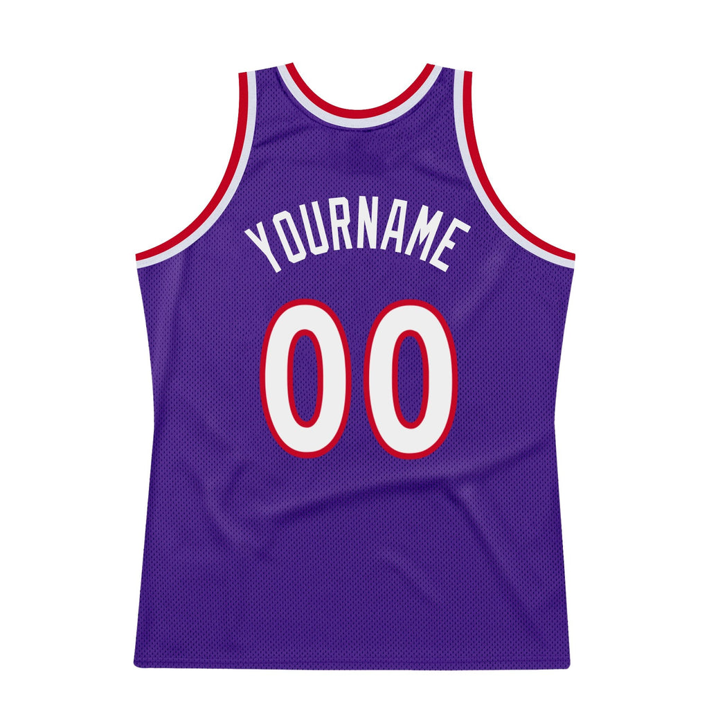 Custom Purple White-Red Authentic Throwback Basketball Jersey photo 5