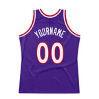 Custom Purple White-Red Authentic Throwback Basketball Jersey photo 5