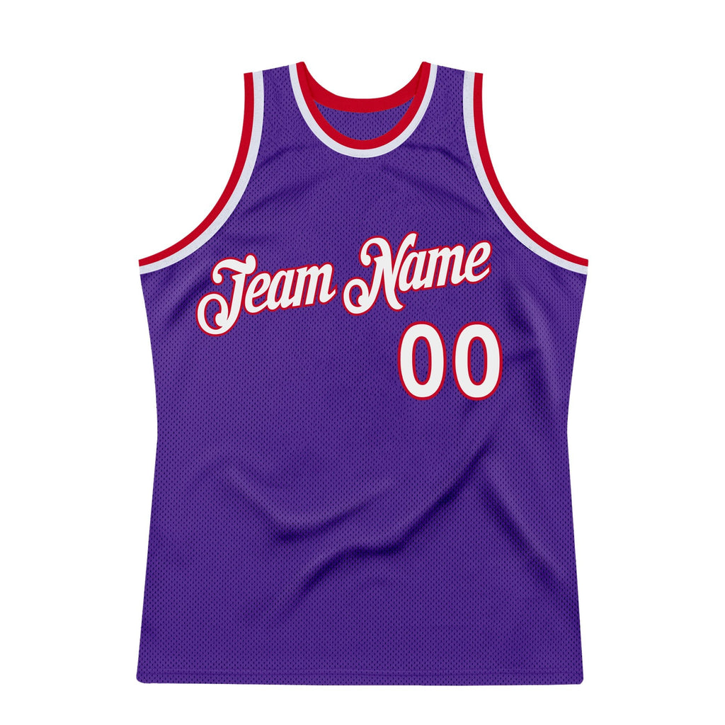 Custom Purple White-Red Authentic Throwback Basketball Jersey photo 6