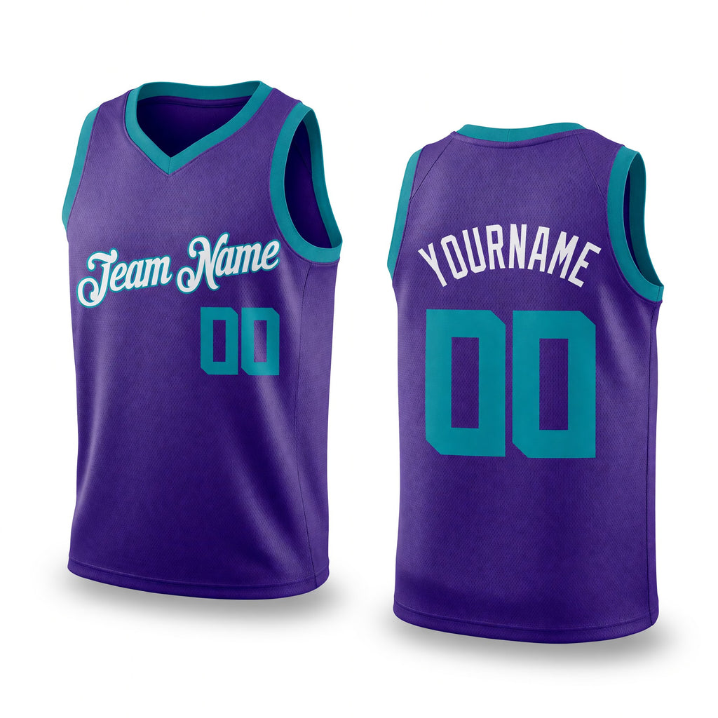 Custom Purple Teal-White Authentic Throwback Basketball Jersey