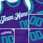 Custom Purple Teal-White Authentic Throwback Basketball Jersey detail