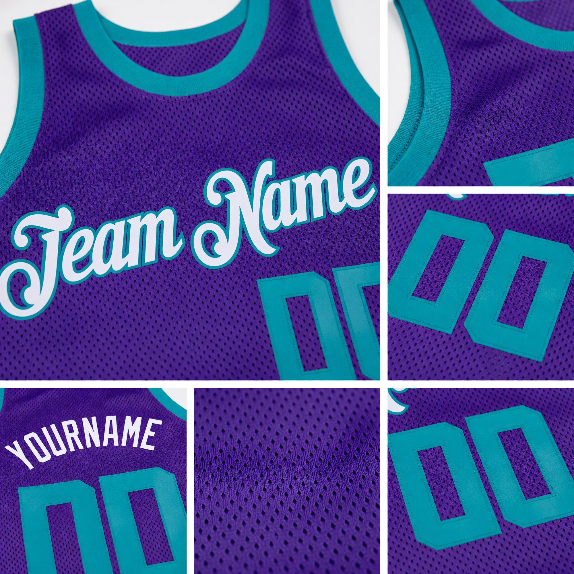 Custom Purple Teal-White Authentic Throwback Basketball Jersey detail