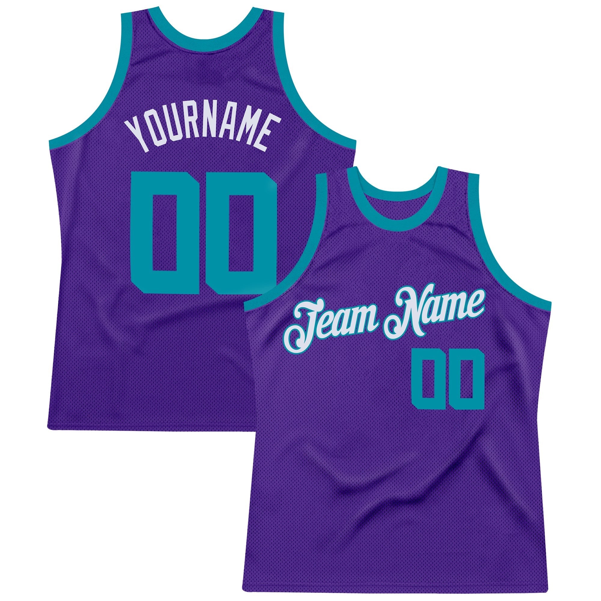 Custom Purple Teal-White Authentic Throwback Basketball Jersey photo 1
