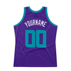 Custom Purple Teal-White Authentic Throwback Basketball Jersey photo 5