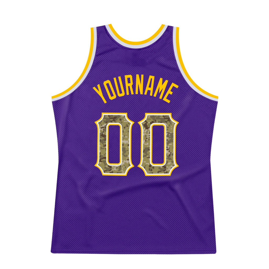 Custom Purple Camo-Gold Authentic Throwback Basketball Jersey photo 4