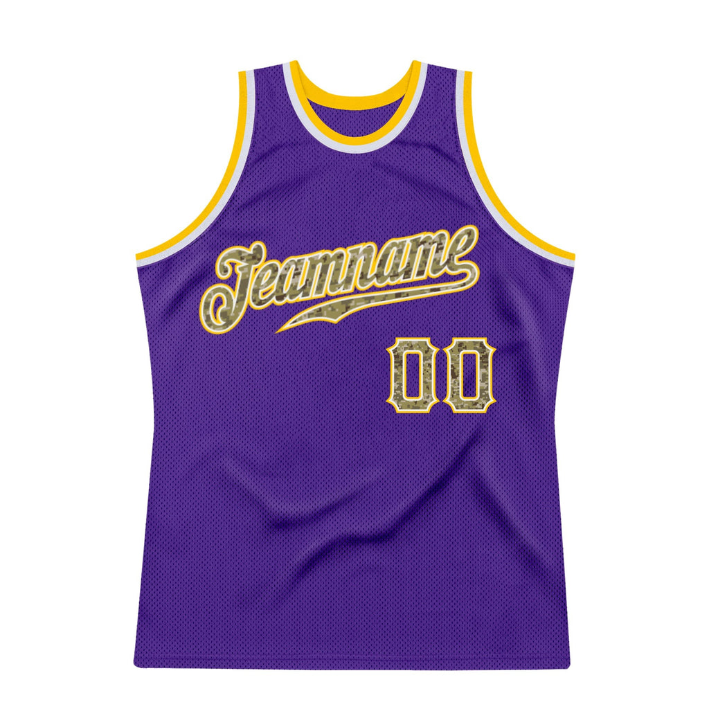Custom Purple Camo-Gold Authentic Throwback Basketball Jersey photo 5